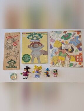 Vintage 1980's Cabbage Patch Kids Collectibles Lot - Paper Doll, Toys, Button!
